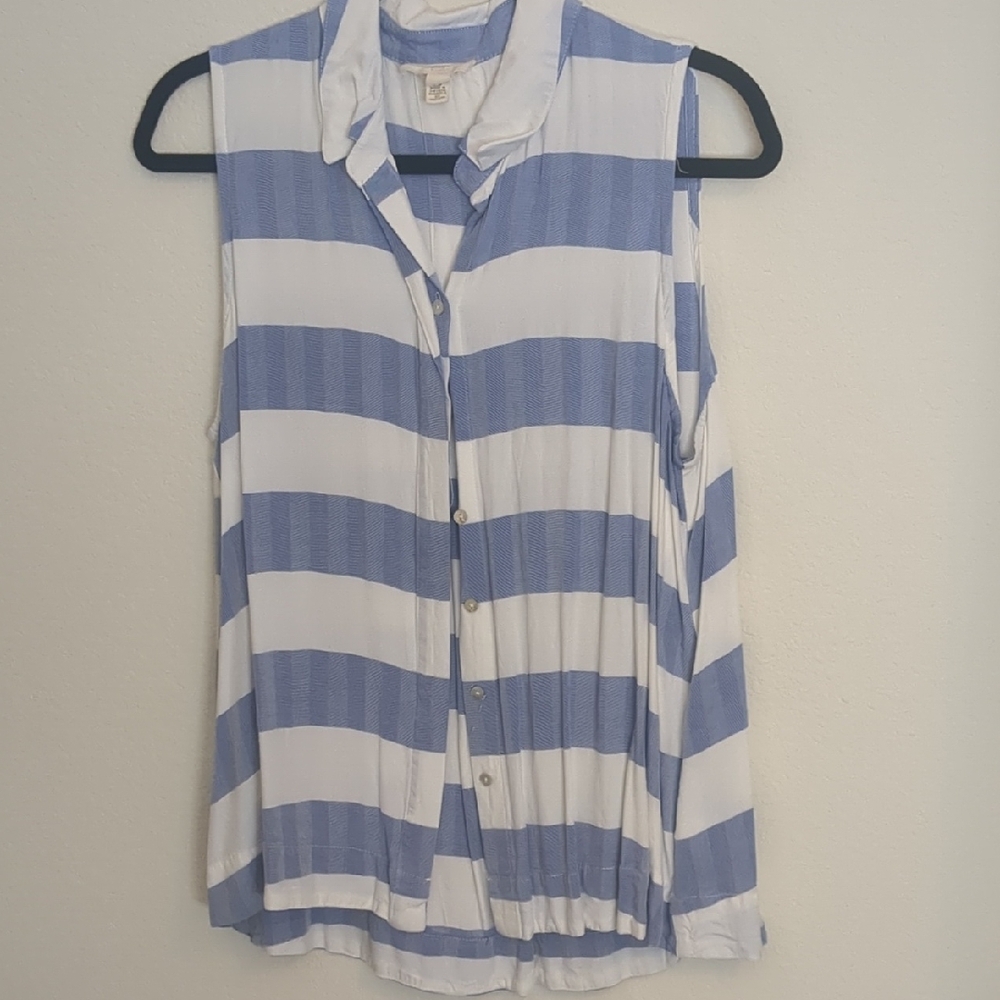 Cupio Blue White Striped Sleeveless Button Down Blouse Size Large